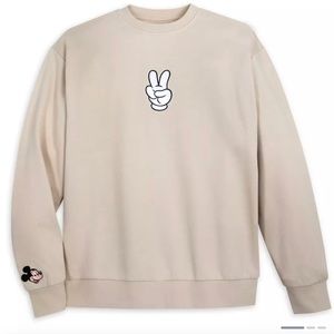 Medium Disney Parks Mickey Mouse Peace Sign Beige Tan Pullover Sweatshirt